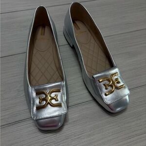 Sam Edelman Silver Loafers with Gold Detail
